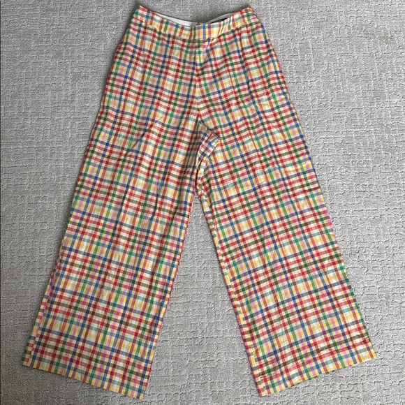Eva Franco Anthropologie Linen Wide Leg Pants Rainbow Gingham Check Trousers - Picture 5 of 11